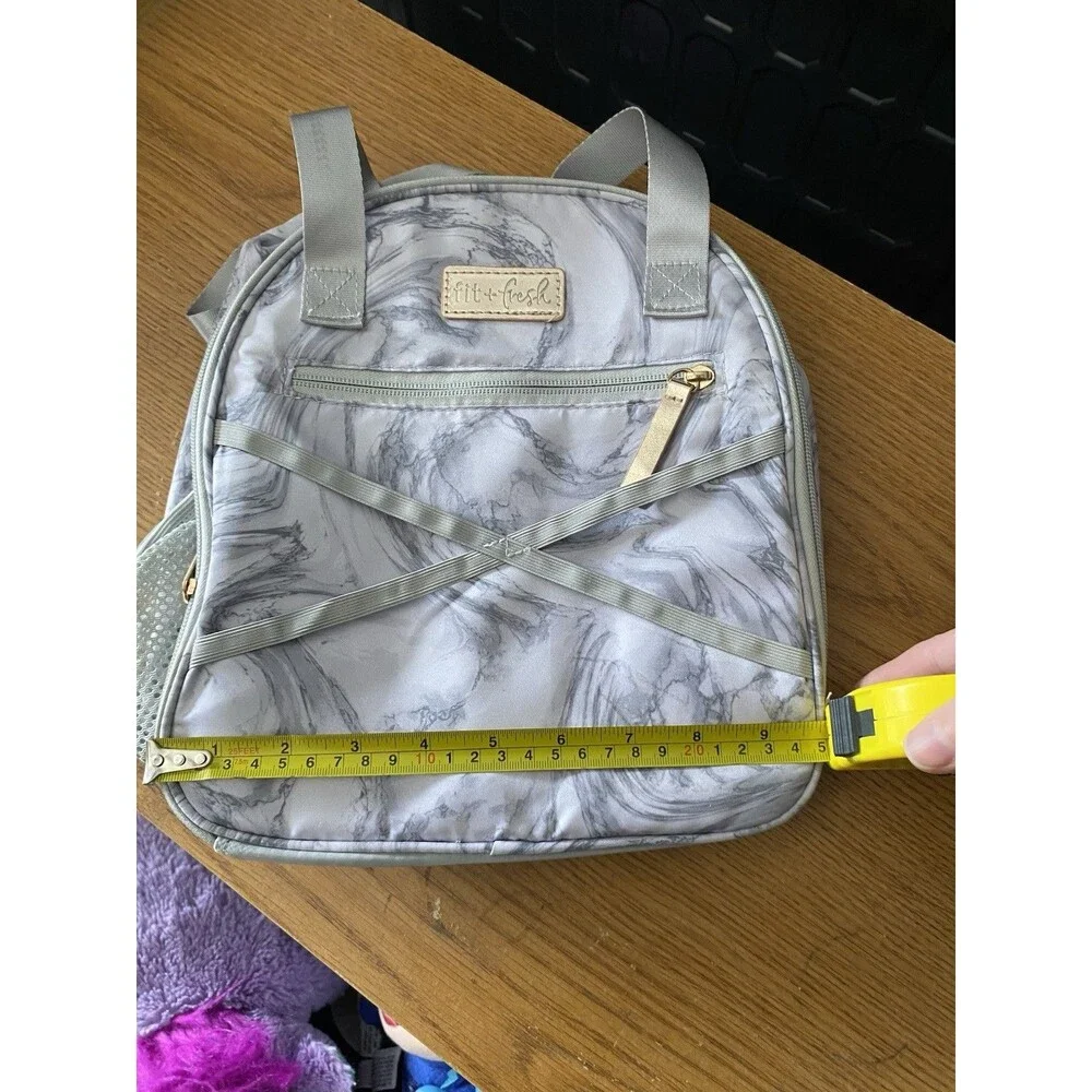 Fit + Fresh Gray Marble Carli Insulated Lunch Bag Tote Mesh Pocket 11